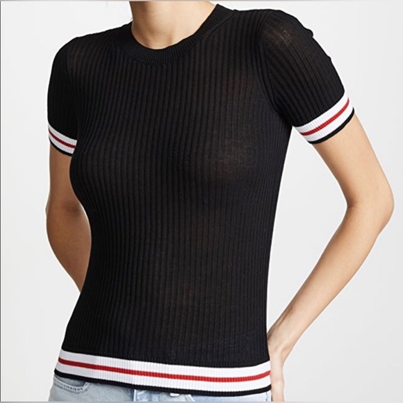 NWT Rag and bone arctic tee black red ribbed crewneck sweater size medium - Picture 2 of 5